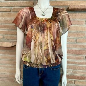 Boho Sheer Ruffle Sleeve Top Medium